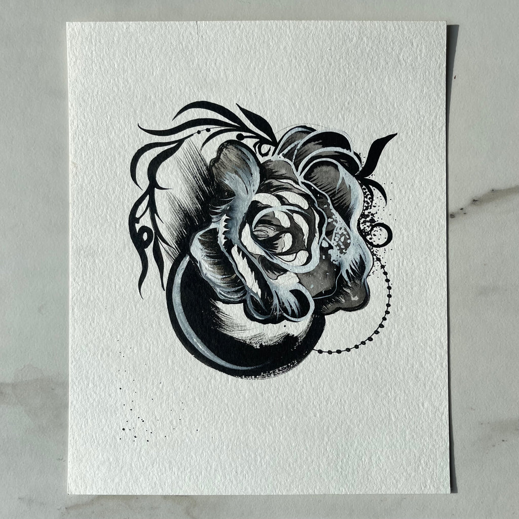 Abstract Black + Grey Rose 8”x10”